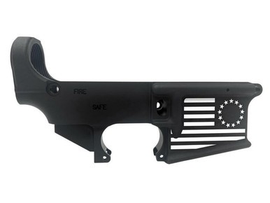 AR15 Anodized 80% Lower Receiver - Fire / Safe Engraving + Betsy Ross Flag 2.0 - Optional Engravings ^
