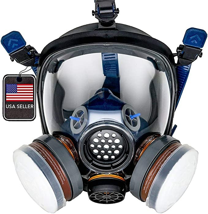 PD-100 Full Face Organic Vapor & Particulate Respirator - Dual Activated Charcoal Filtration - Full Face Eye Protection Mask