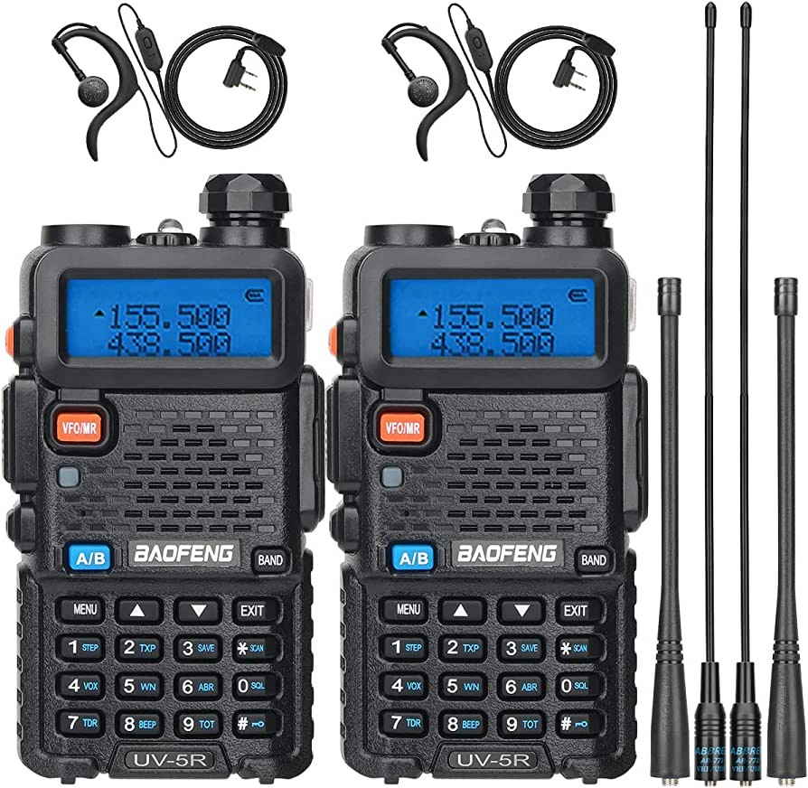 2 Pack Baofeng UV-5R Two Way Radio Ham Radio Handheld Rechargeable Long Range Portable Baofeng Walkie Talkie with 2 Pack