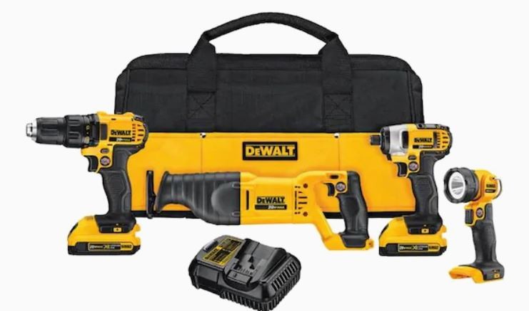 DEWALT 4-Tool 20-Volt Max Power Tool Combo Kit with Soft Case (Charger Included and 2-Batteries Included)