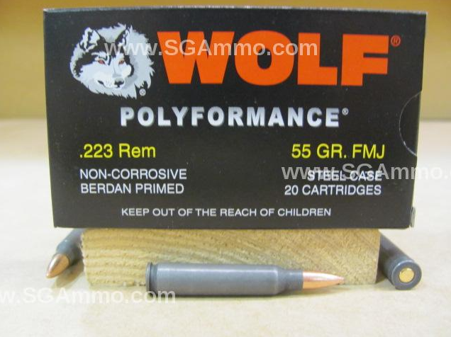 500 Rounds - 223 Rem 55 Grain FMJ Wolf PolyFormance or Military Classic Steel Case Ammo made by Barnaul