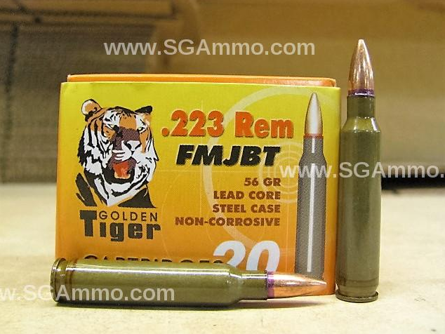 1000 Round Case - 223 Rem 56 Grain FMJ Golden Tiger Steel Case Ammo made by Vympel in Russia