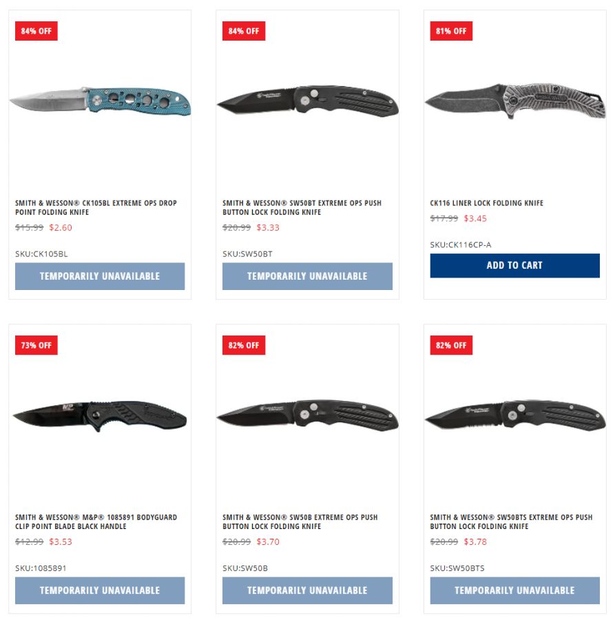 Smith & Wesson Knife Sale! Starting at $2.60