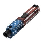 PSA DAGGER COMPLETE SLIDE ASSEMBLY WITH THREADED BARREL & EXTREME CARRY CUTS, BATTLE WORN AMERICAN FLAG
