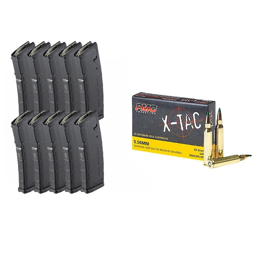 PMC X-Tac 5.56 NATO 62GR Penetrator FMJ 1000rd Case with 10X Pmags